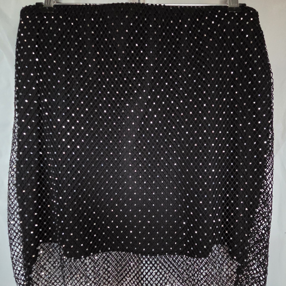 Black Sequin Mesh Overlay Skirt - Elegant Evening Style